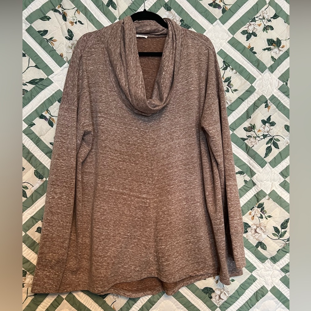Easel Heathered Brown Cowl Neck Sweater